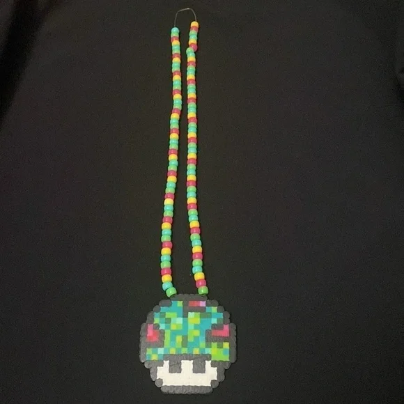 Rave Mushroom￼￼ Kandi Perler Necklace EDM EDC Fest Rave Dance bead necklace - Picture 4 of 4